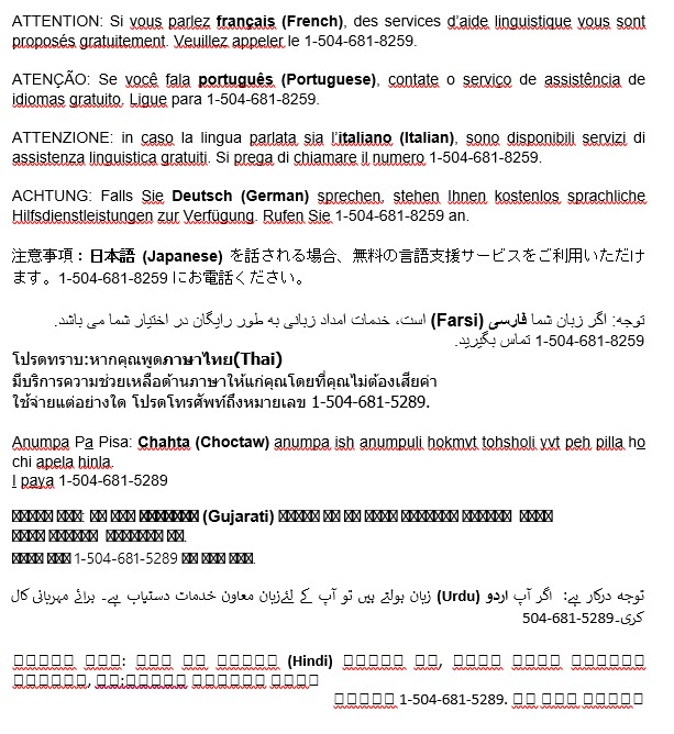 Language Assistance Services Information in different foreign languages