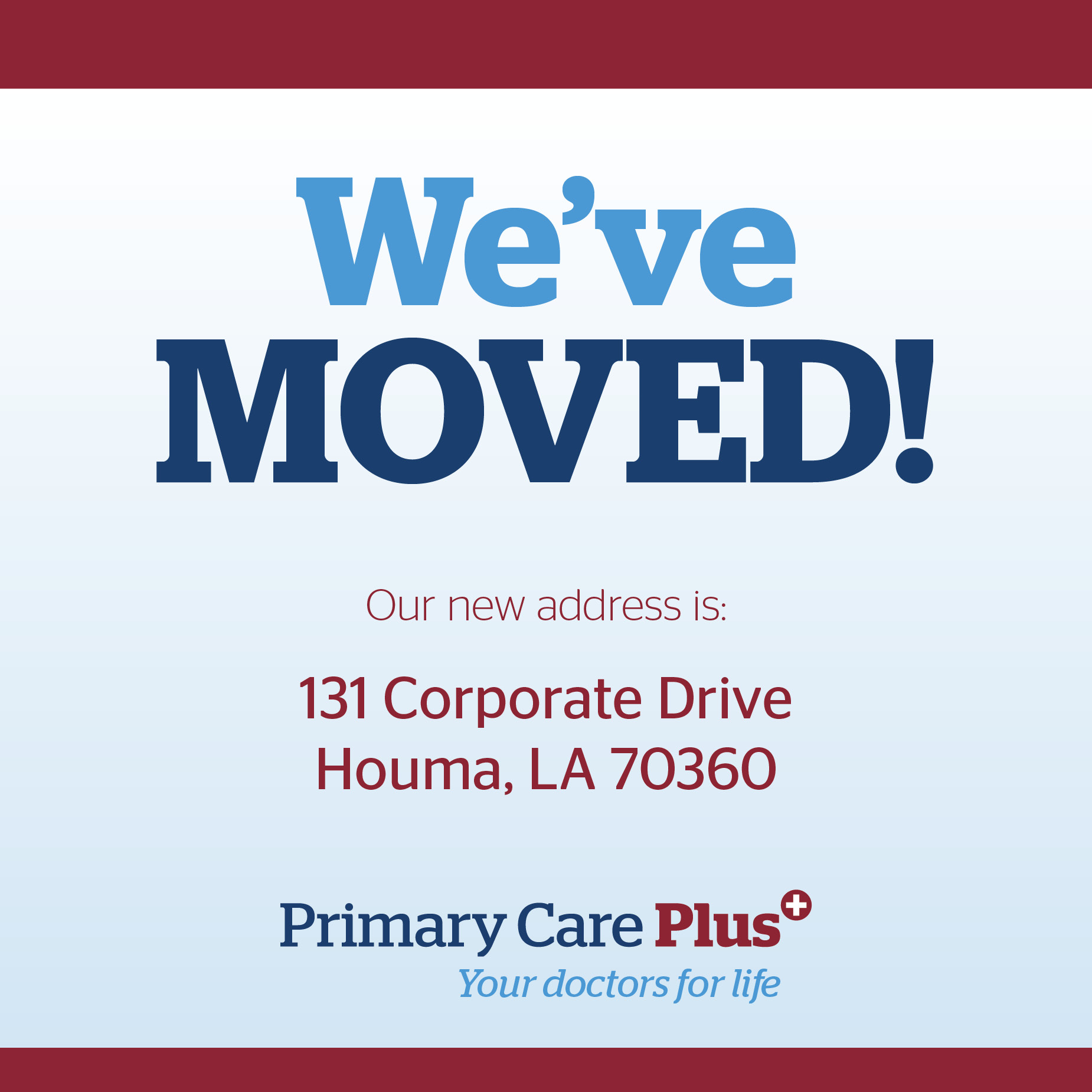 We've moved: our new address is 131 Corporate Drive, Houma, LA 70360
